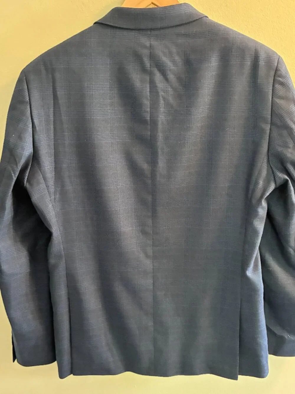 Van Heusen Flex Slim-Fit Navy Blue Sport Coat Mens Size 38R Plaid Two Button